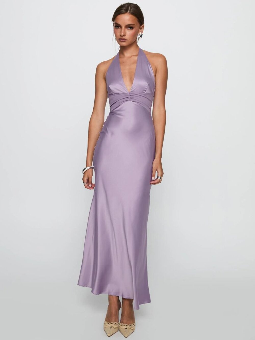 Princess Polly Rousseau Halter Maxi Dress Mauve - US 4